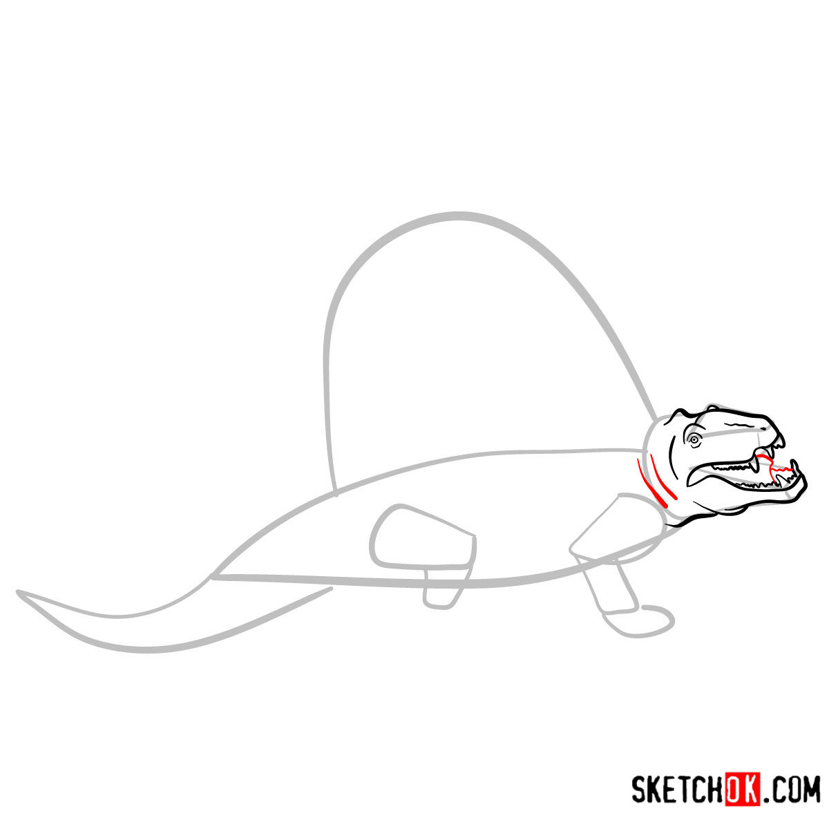 How to draw a Dimetrodon | Extinct Animals - step 06