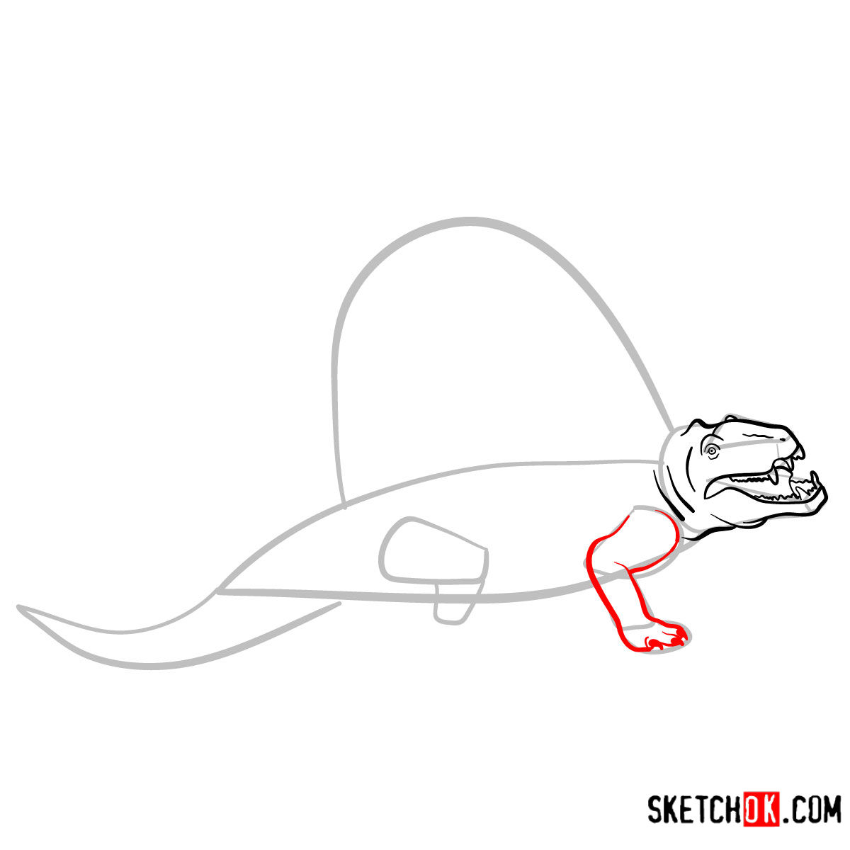 How to draw a Dimetrodon | Extinct Animals - step 07