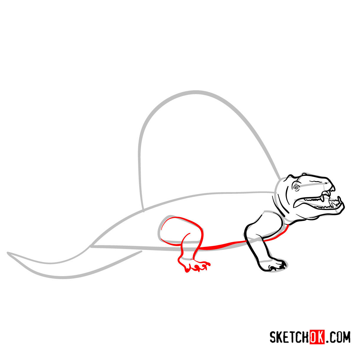 How to draw a Dimetrodon | Extinct Animals - step 08