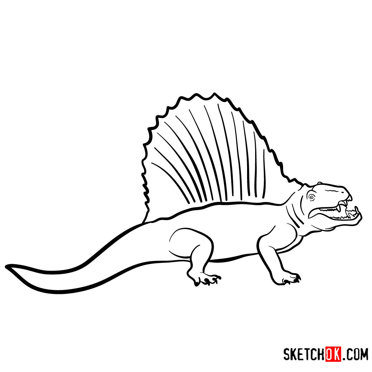 How to draw a Dimetrodon | Extinct Animals - Sketchok easy drawing guides