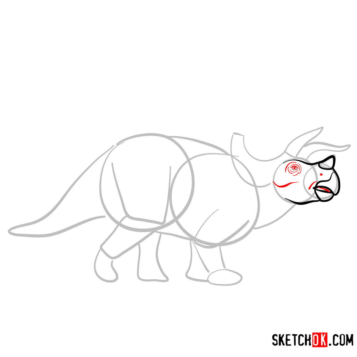 How to draw a Triceratops | Extinct Animals - step 04
