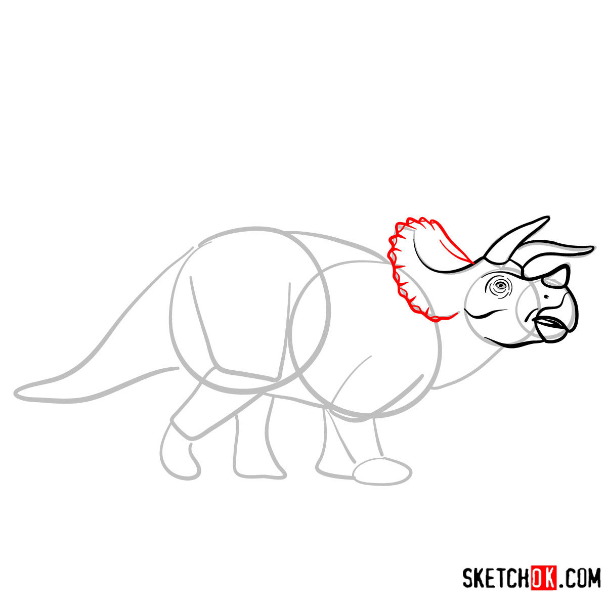 How to draw a Triceratops | Extinct Animals - step 06