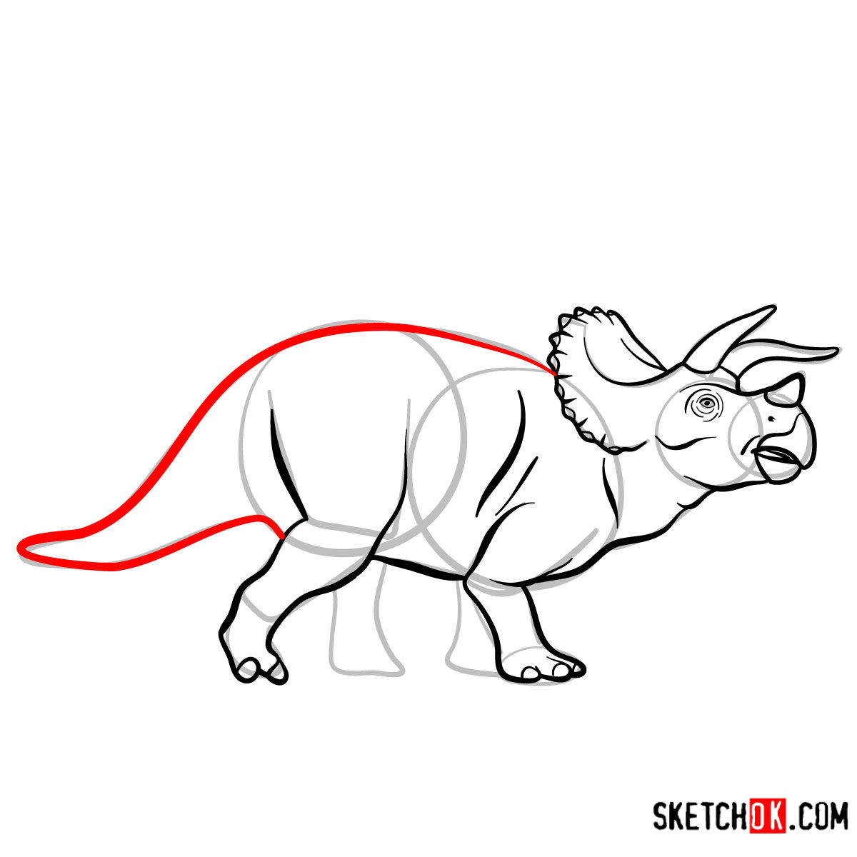 How to draw a Triceratops | Extinct Animals - step 09