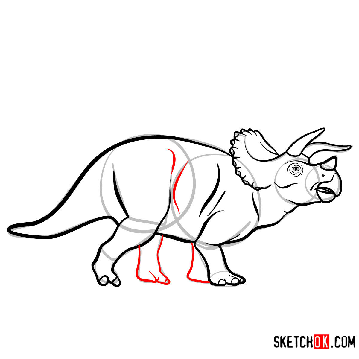 How to draw a Triceratops | Extinct Animals - step 10