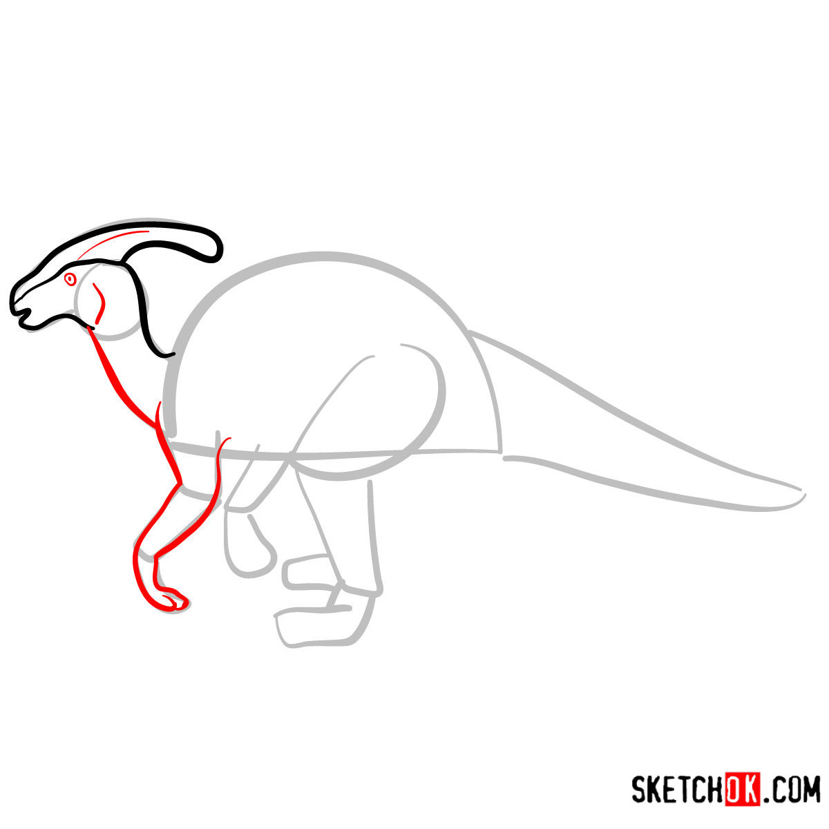 How to draw a Parasaurolophus | Extinct Animals - step 04