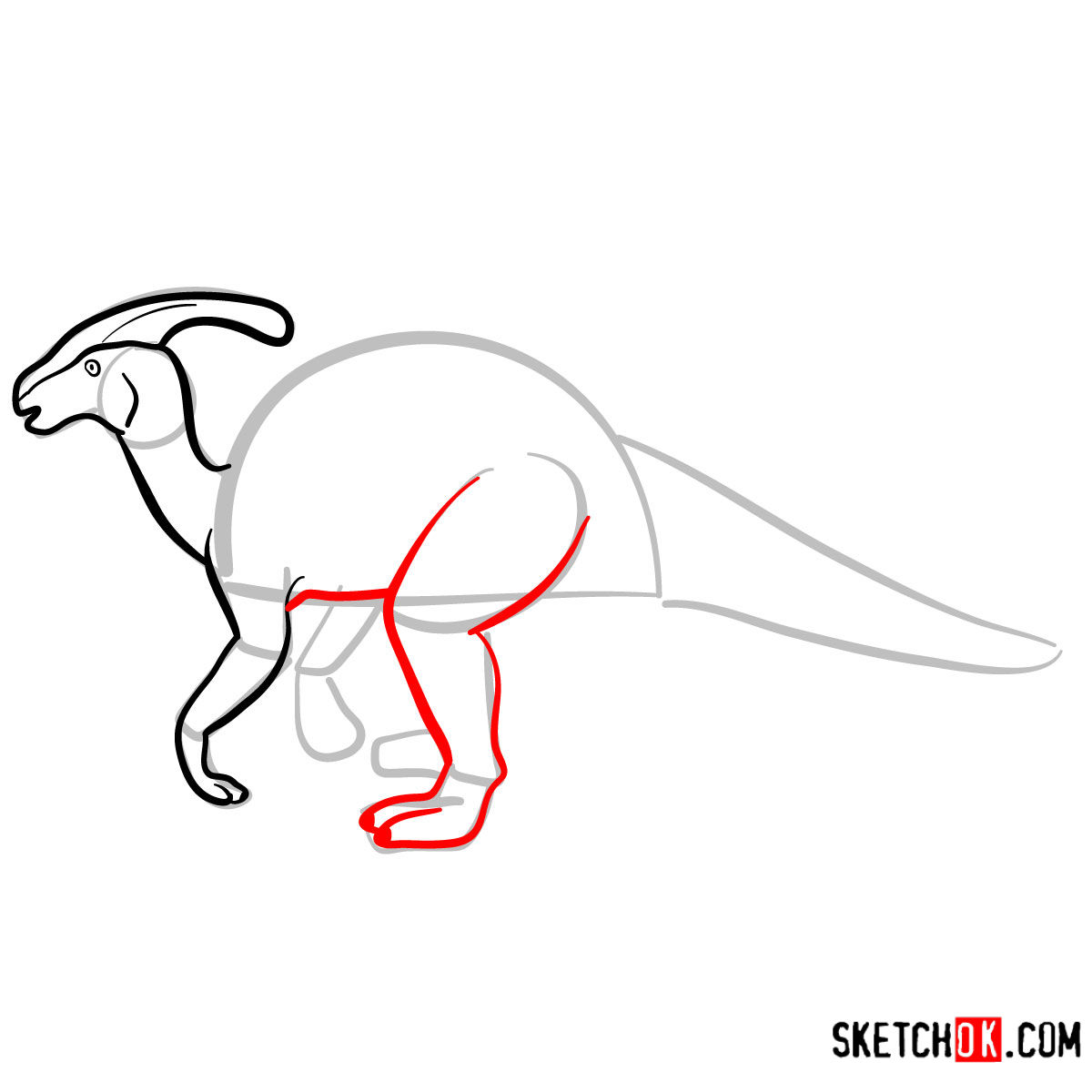 How to draw a Parasaurolophus | Extinct Animals - step 05