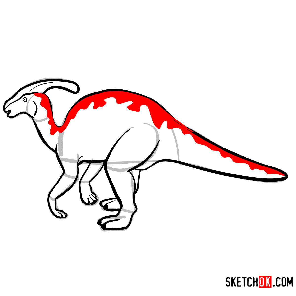 How to draw a Parasaurolophus | Extinct Animals - step 08