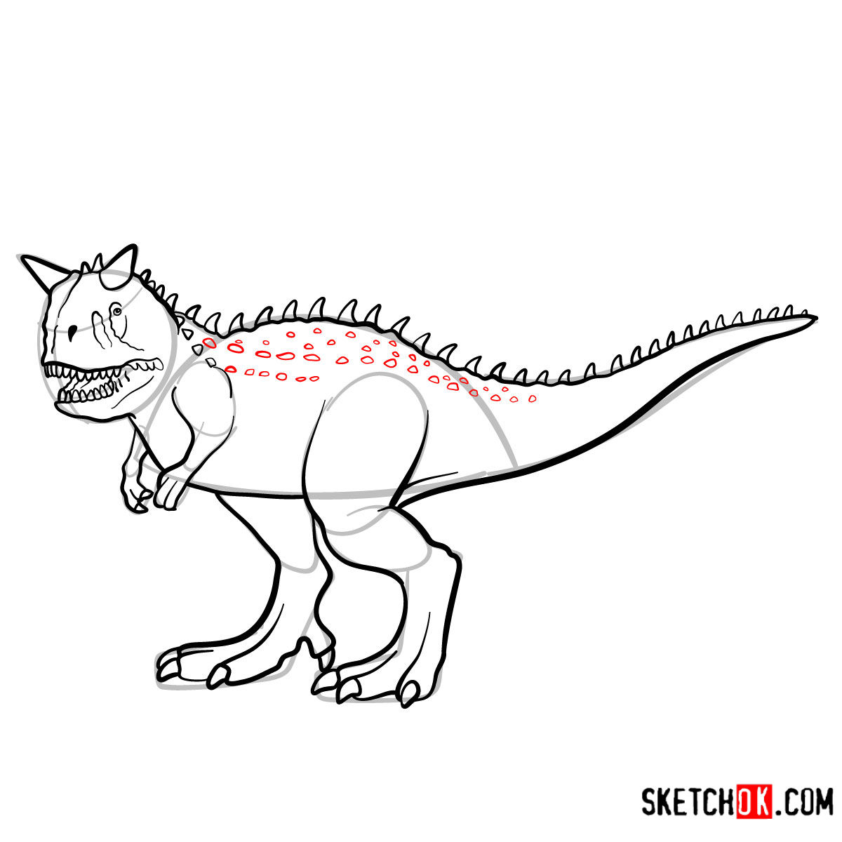 How to draw a Carnotaurus | Extinct Animals - step 12