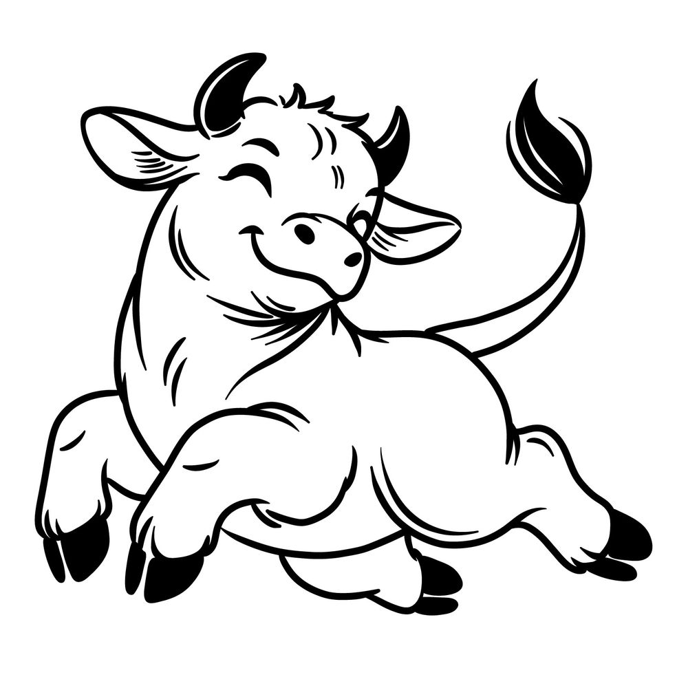 Learn How to Draw a Happy Cartoon Bull in a Jumping Pose