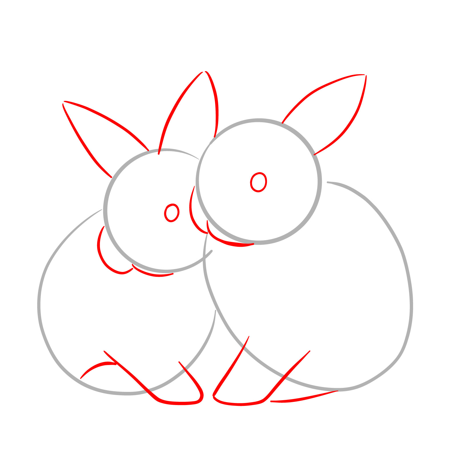 How to Draw Two Rabbits Cuddling - step 03