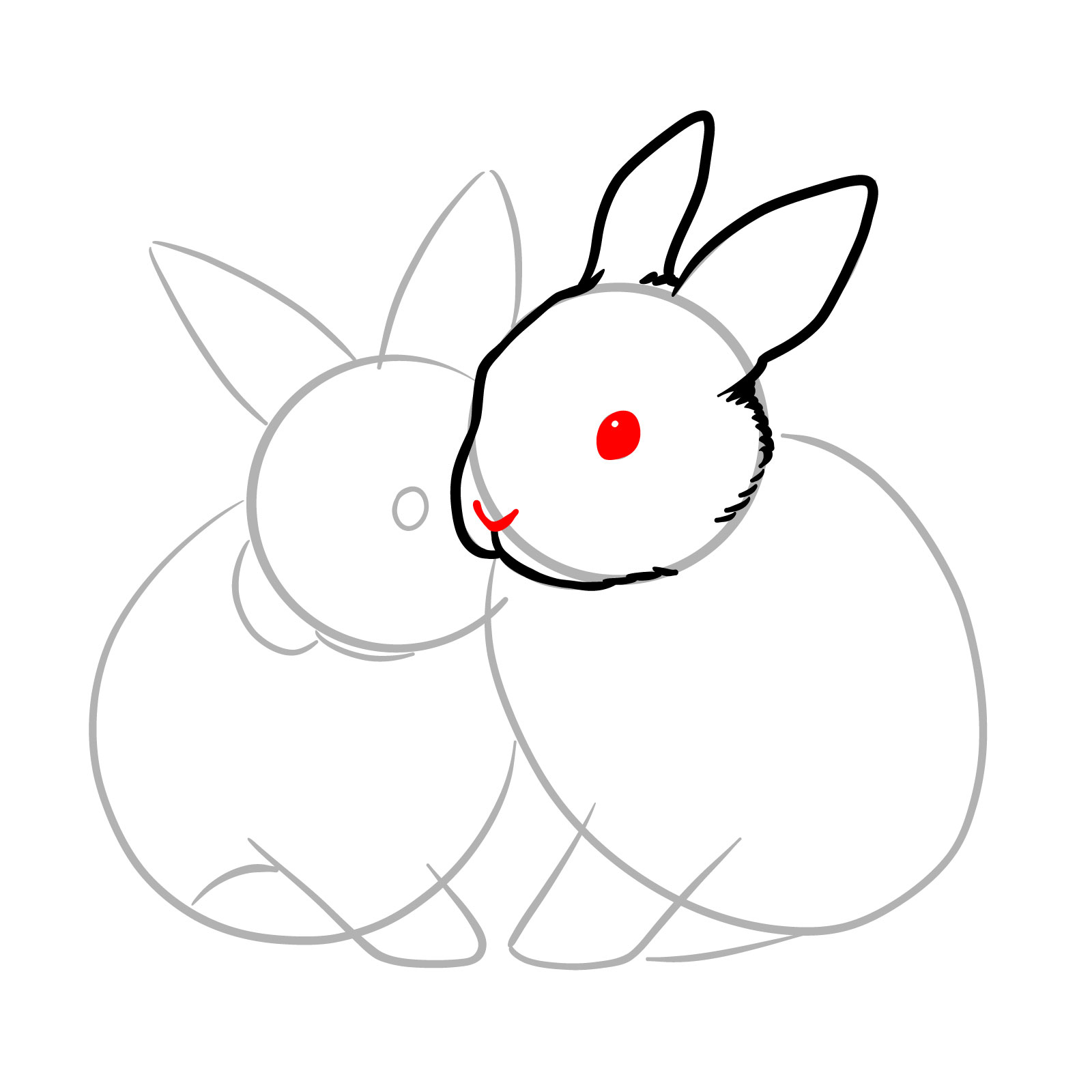 How to Draw Two Rabbits Cuddling - step 07