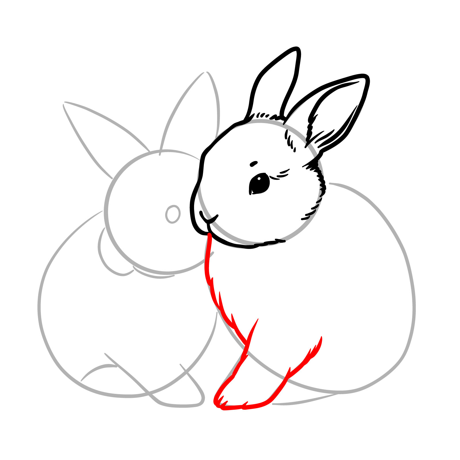 How to Draw Two Rabbits Cuddling - step 09