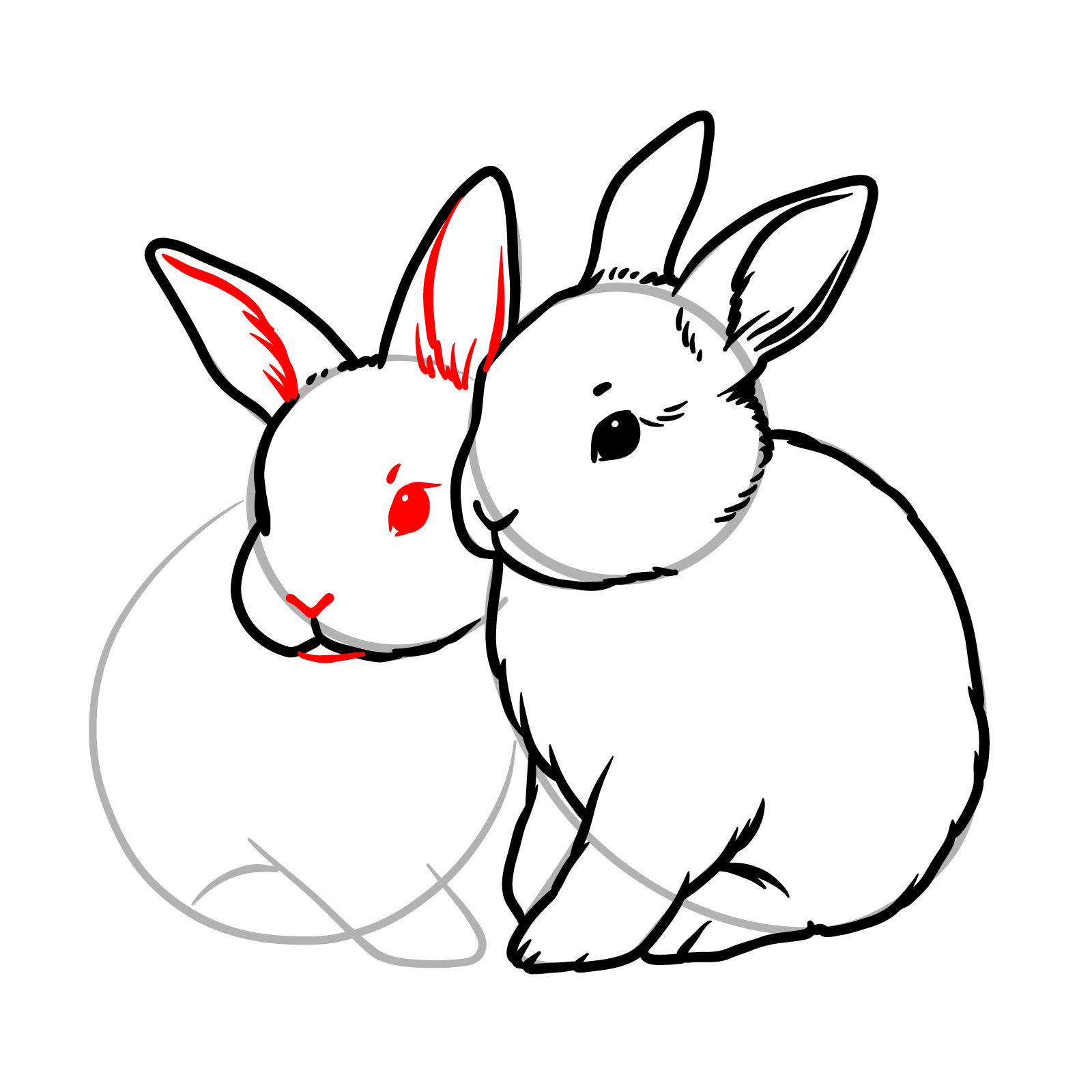 How to Draw Two Rabbits Cuddling - step 14