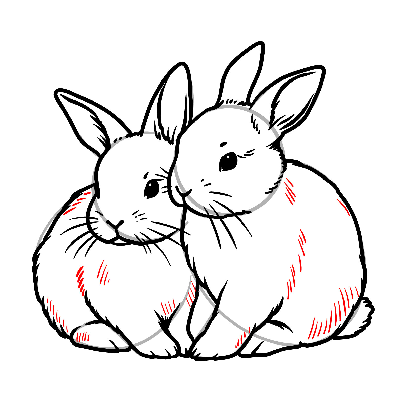 How to Draw Two Rabbits Cuddling - step 18