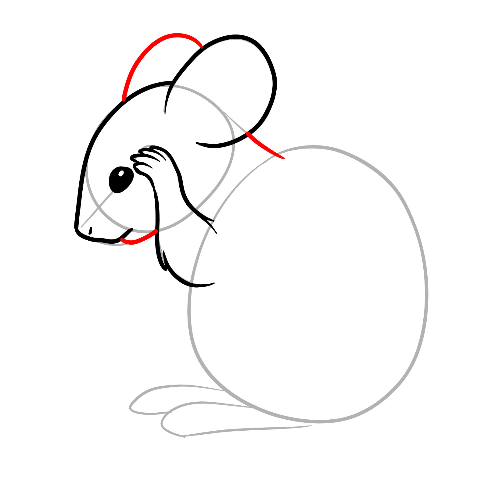 How to Draw a Mouse Grooming Itself - step 07