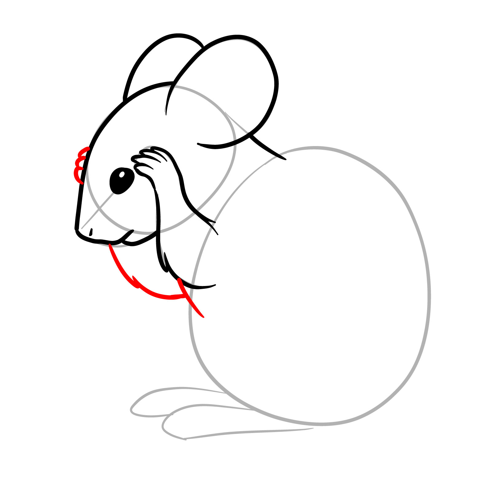 How to Draw a Mouse Grooming Itself - step 08