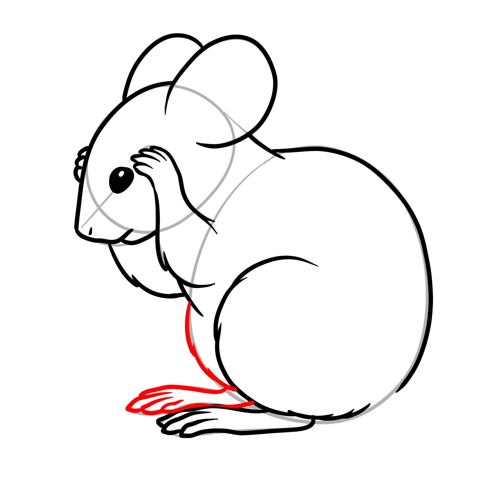 How to Draw a Mouse Grooming Itself - step 11
