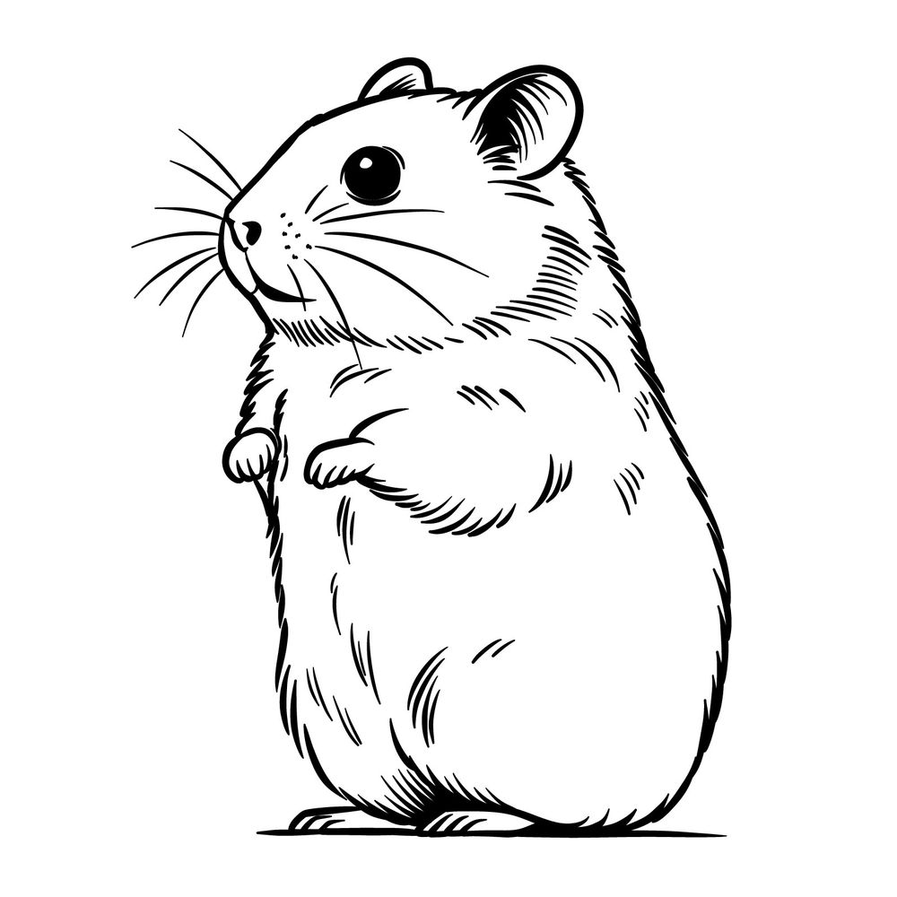 How to Draw a Hamster Standing on Its Hind Legs Side View