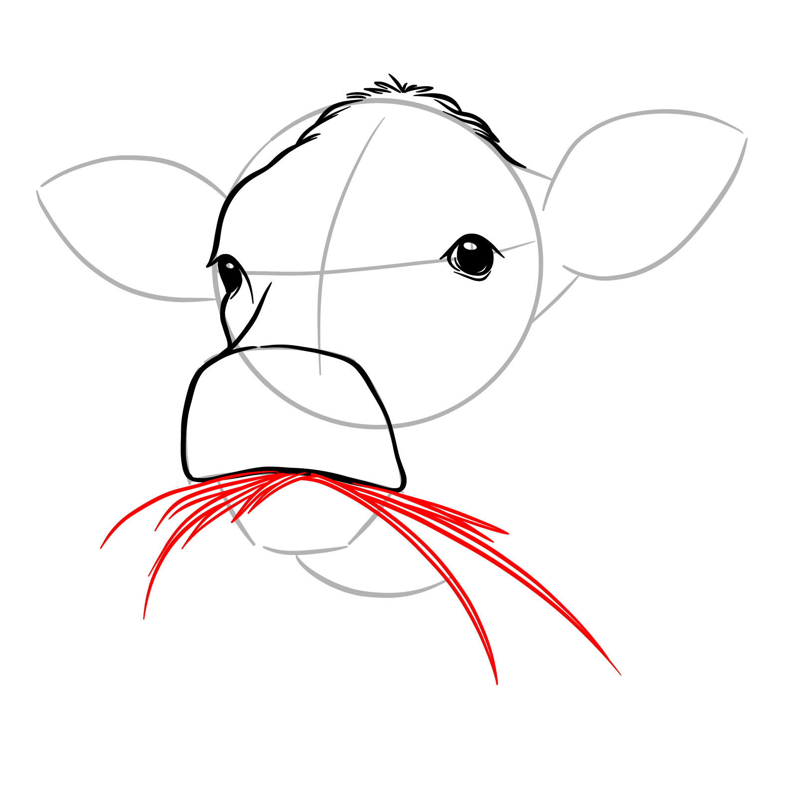 How to Draw a Cow Face Eating Grass - step 07