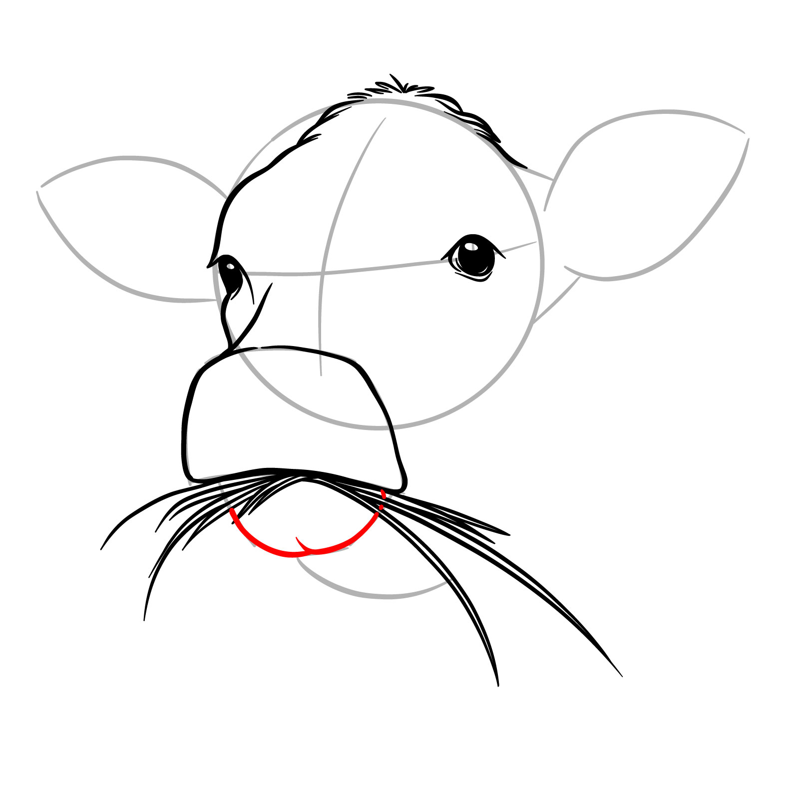 How to Draw a Cow Face Eating Grass - step 08