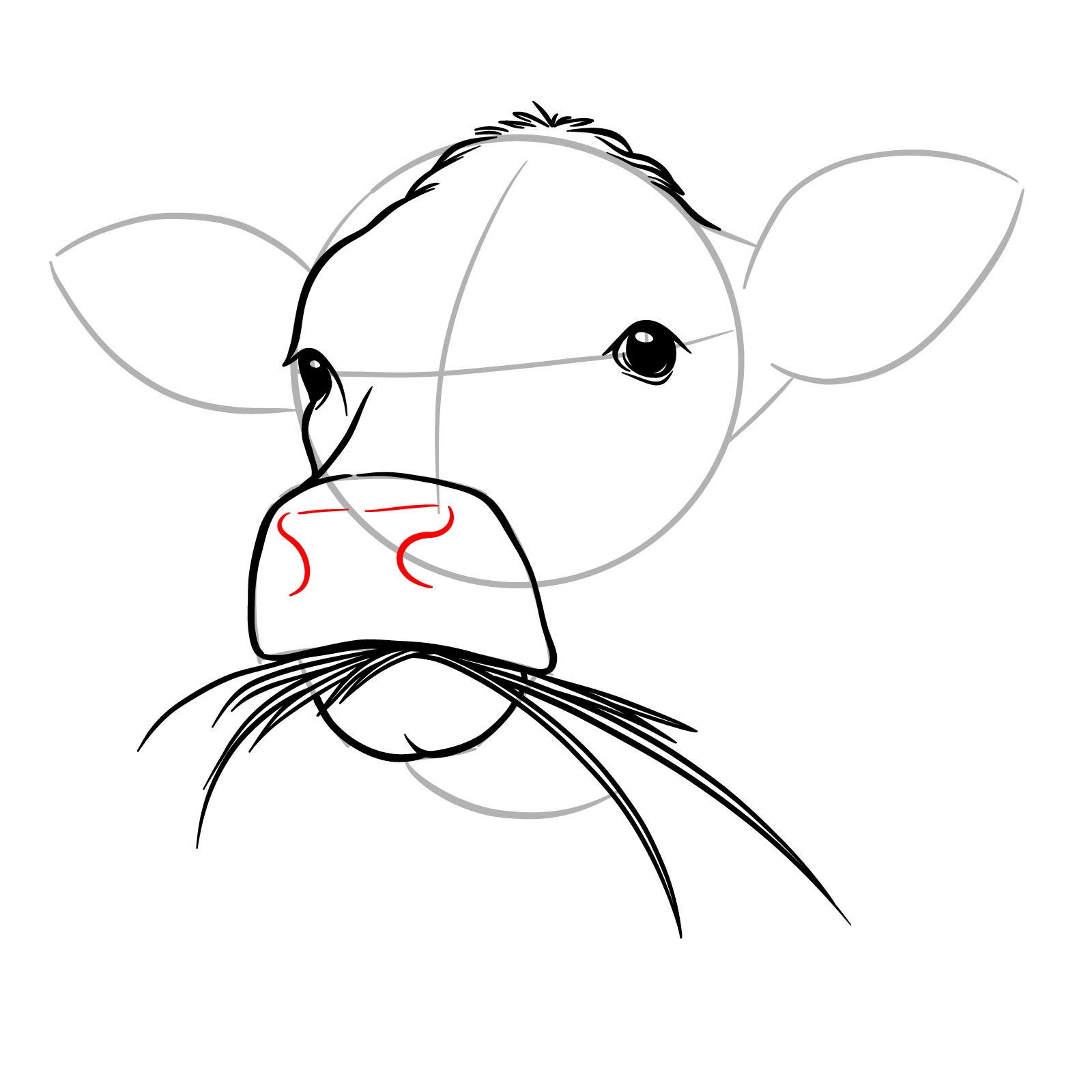 How to Draw a Cow Face Eating Grass - step 09