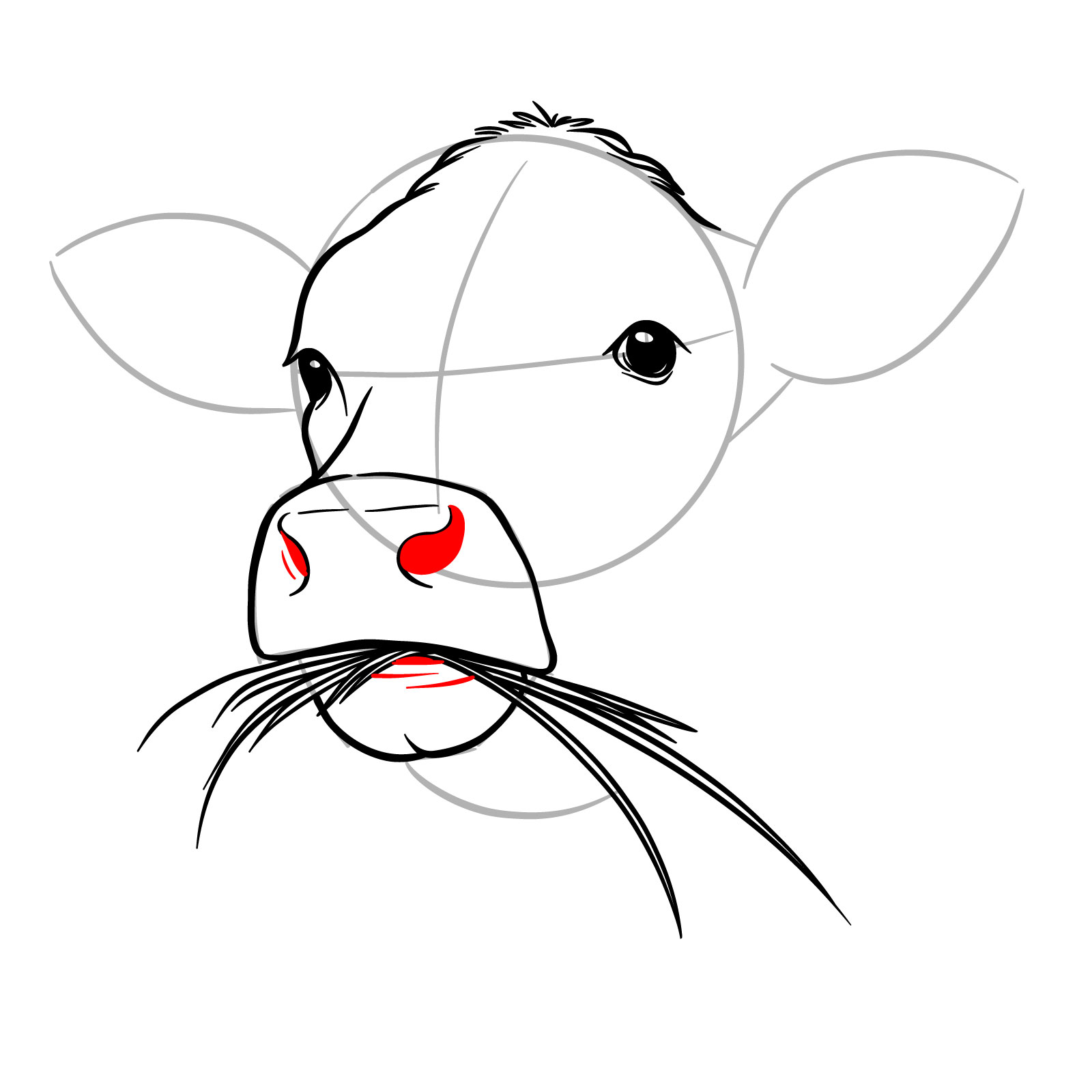 How to Draw a Cow Face Eating Grass - step 10