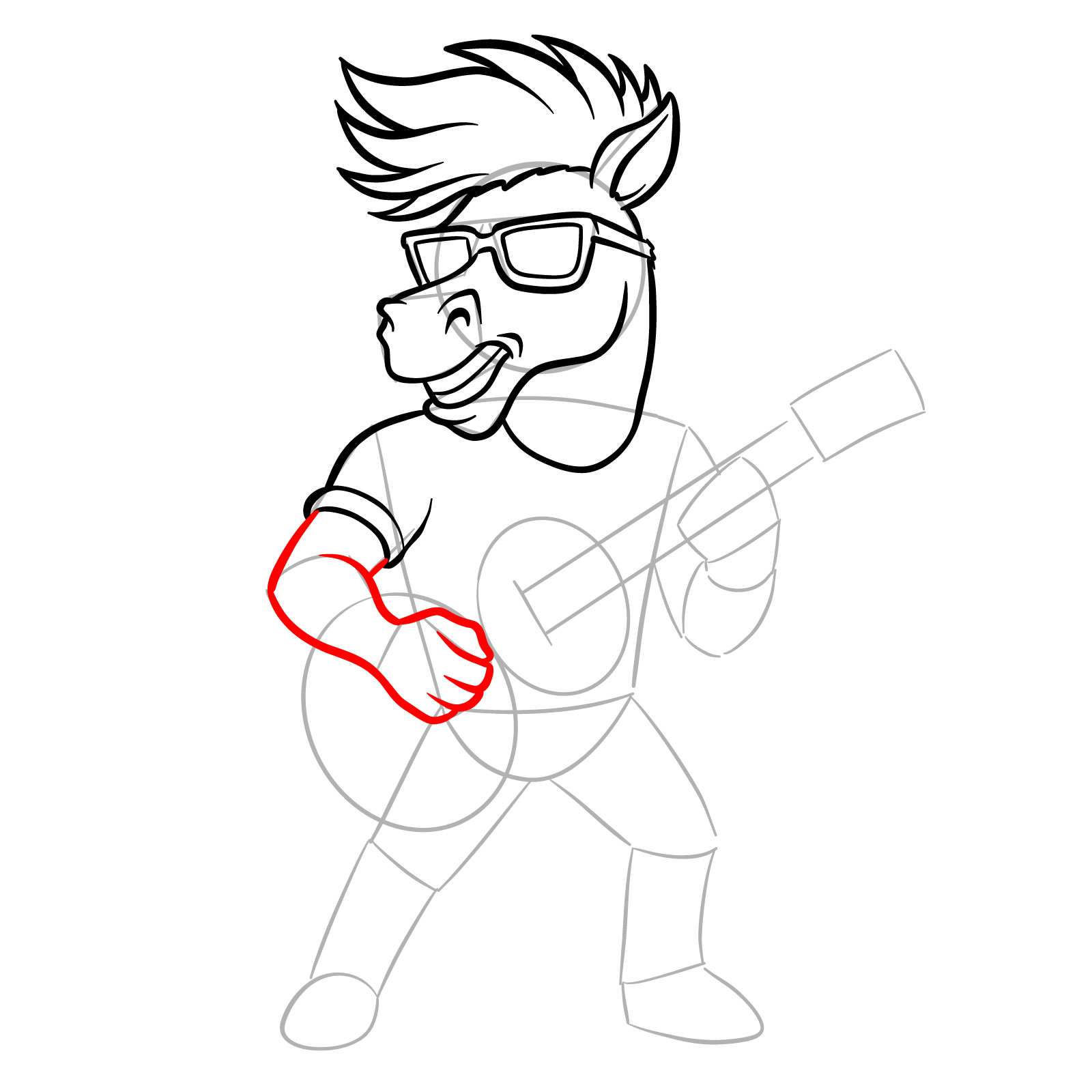 How to Draw a Cartoon Horse Rockstar - step 12