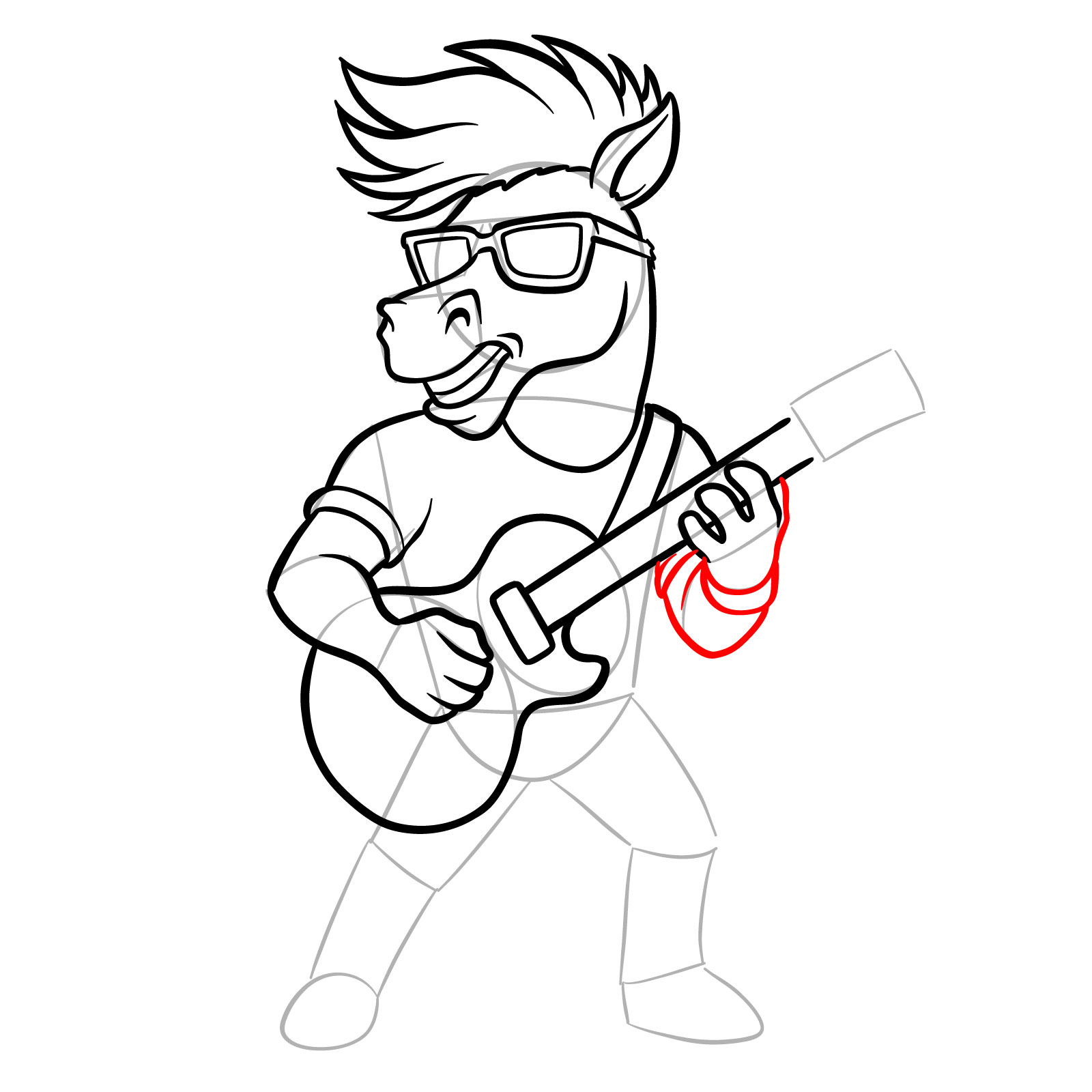How to Draw a Cartoon Horse Rockstar - step 16