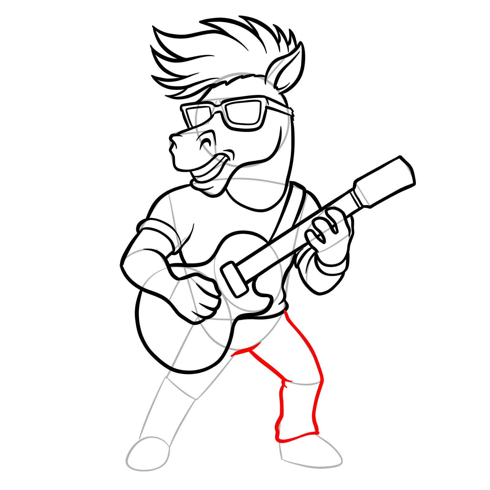 How to Draw a Cartoon Horse Rockstar - step 19
