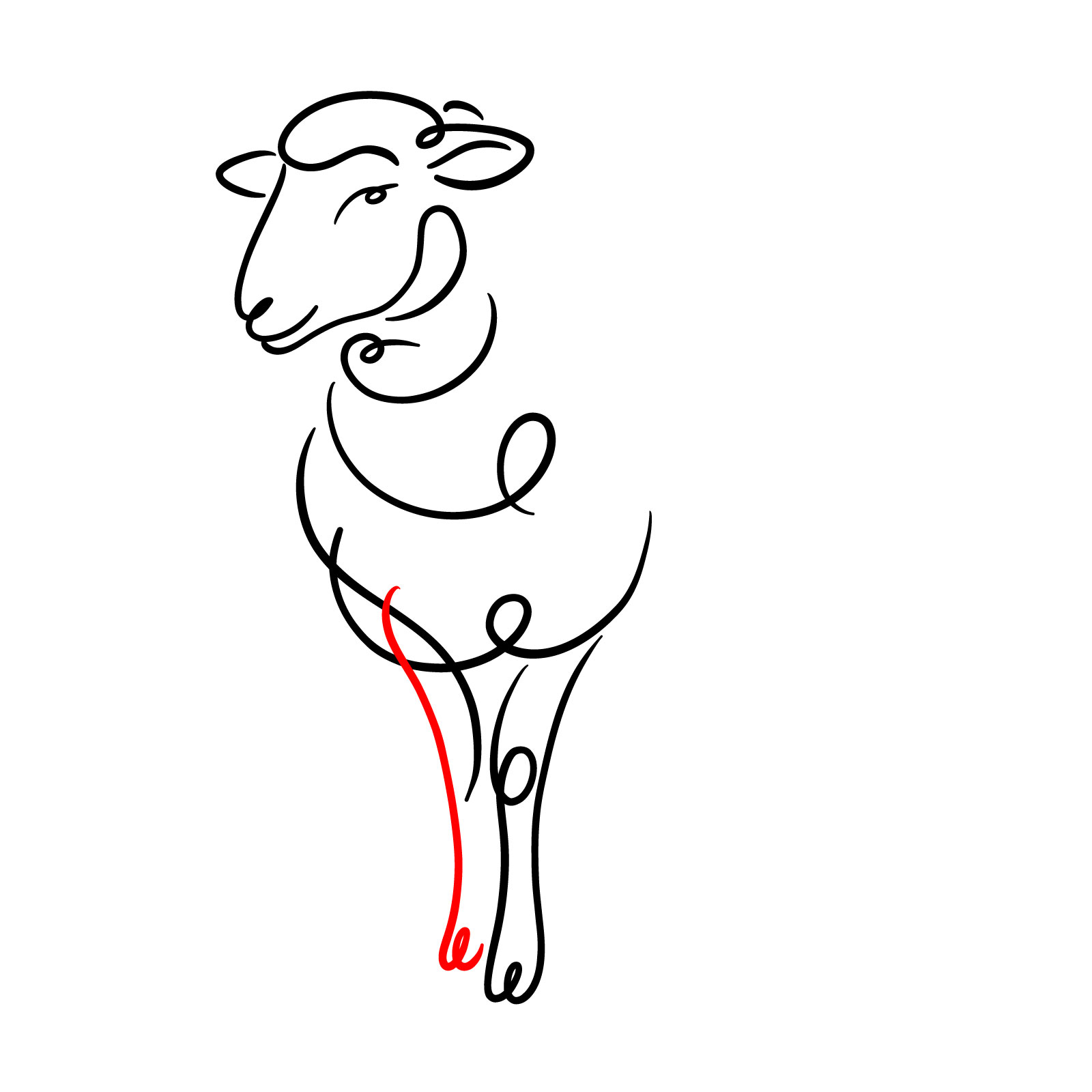 How to Draw a Simple Line Art Sheep - step 10