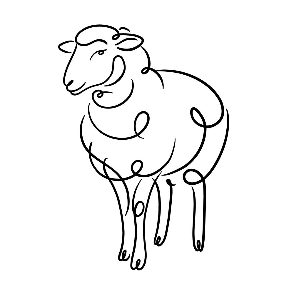 How to Draw a Sheep Using Minimal Line Art Style