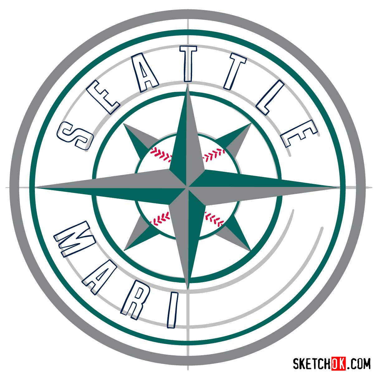 How to draw Seattle Mariners logo | MLB logos - step 11