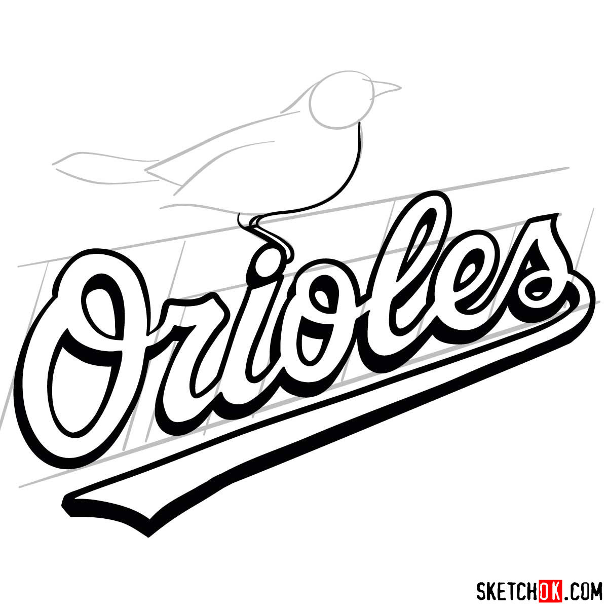 How to draw Baltimore Orioles logo | MLB logos - step 07