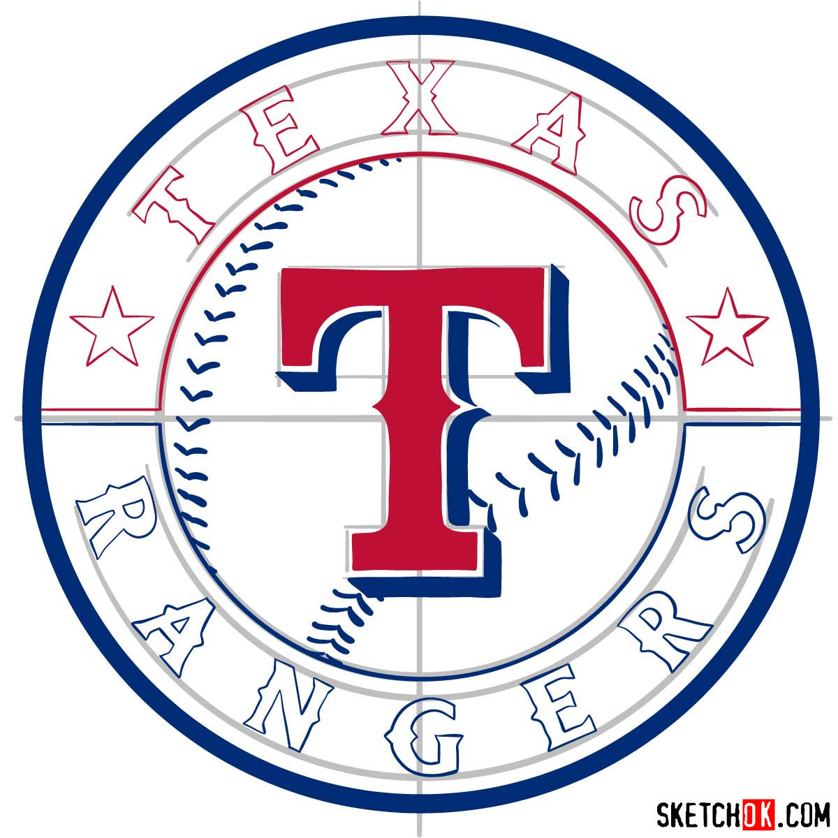 How to draw Texas Rangers logo | MLB logos - Sketchok easy drawing guides