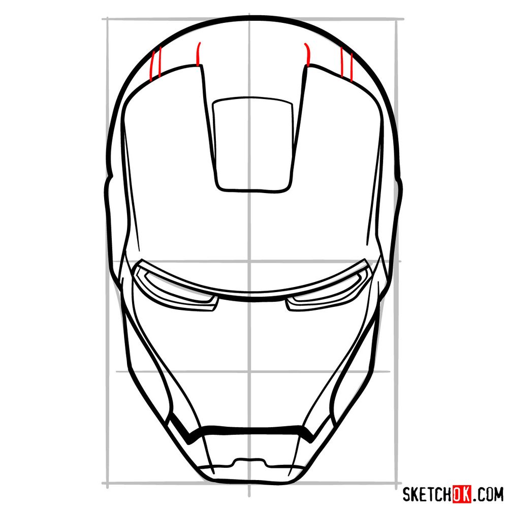 How to draw an Iron Man mask - step 10