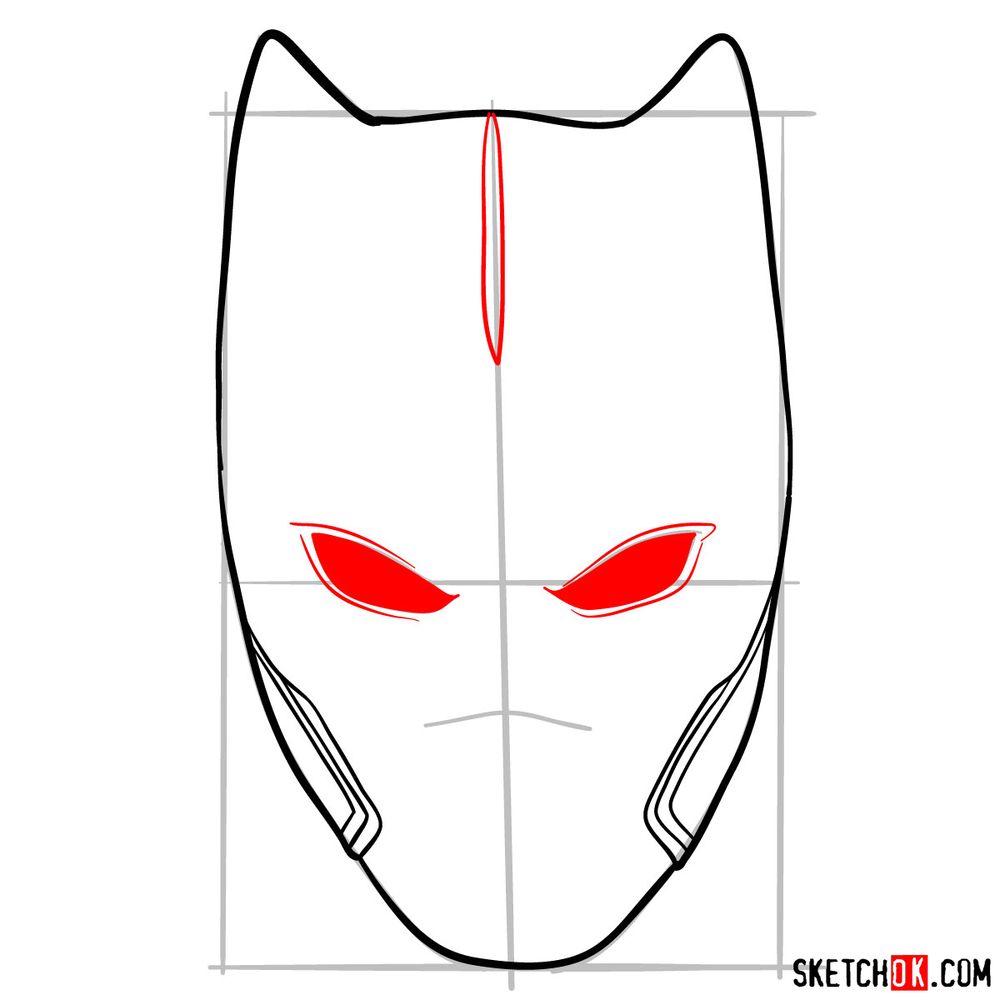How to draw a Black Panther mask - step 05
