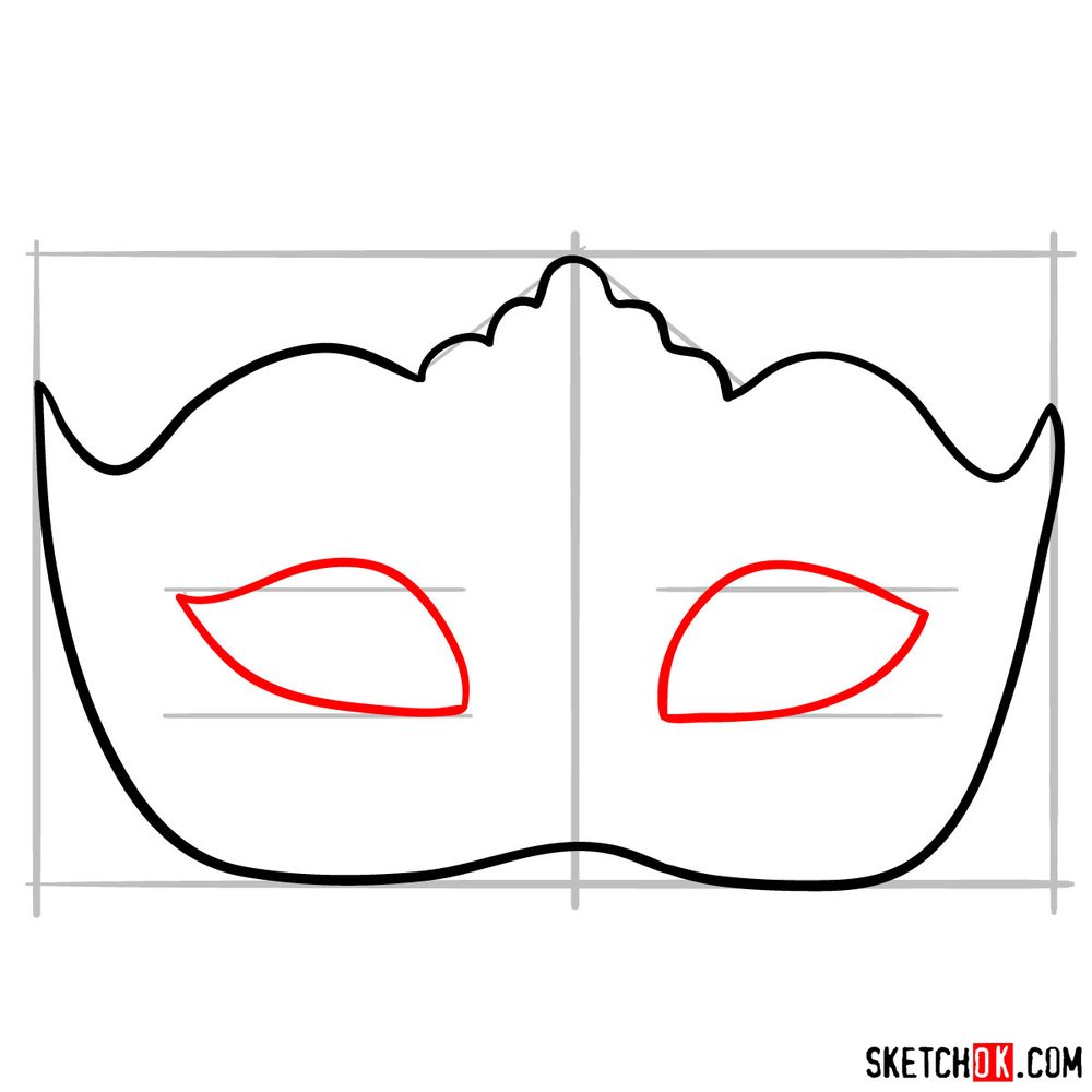 How to draw a Venetian carnival mask - step 06