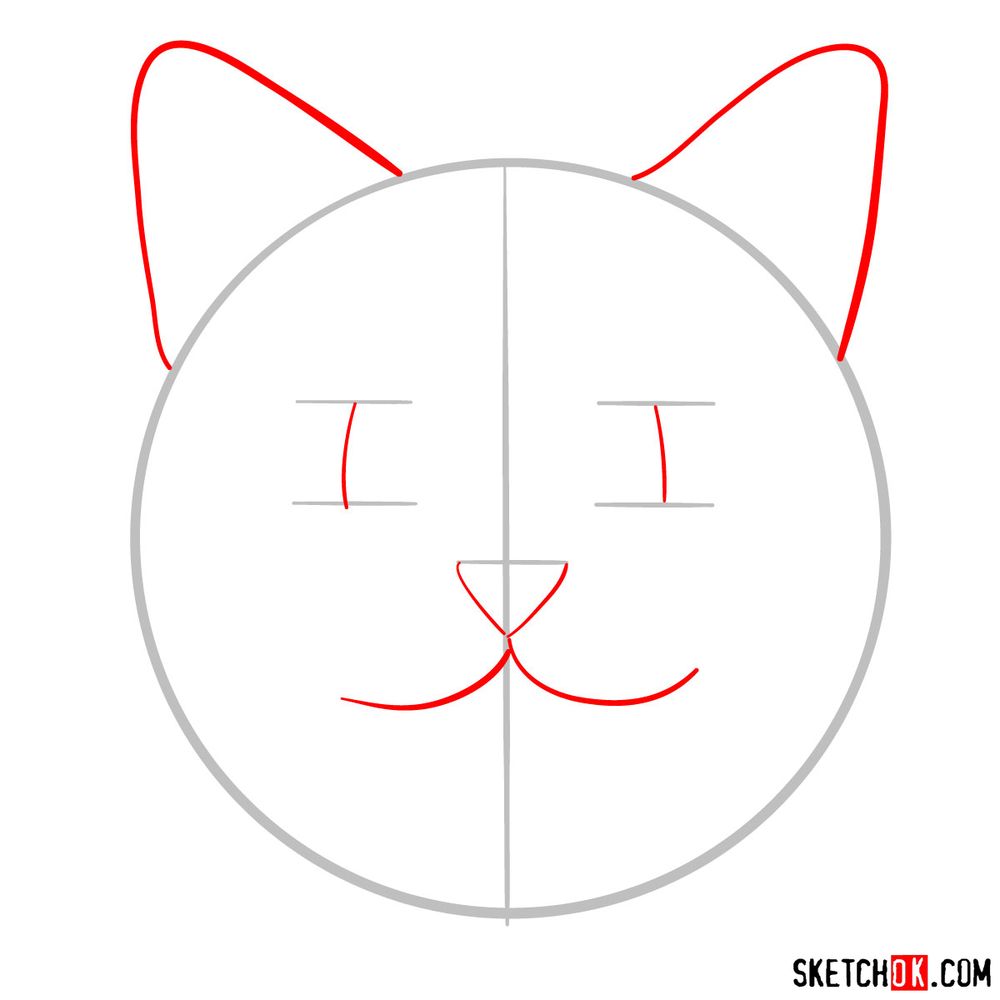 How to draw a silly cat mask - step 02
