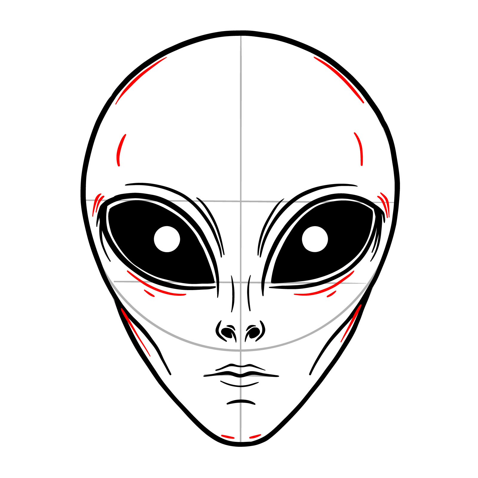 How to Draw a Classic Alien Face Mask - step 10