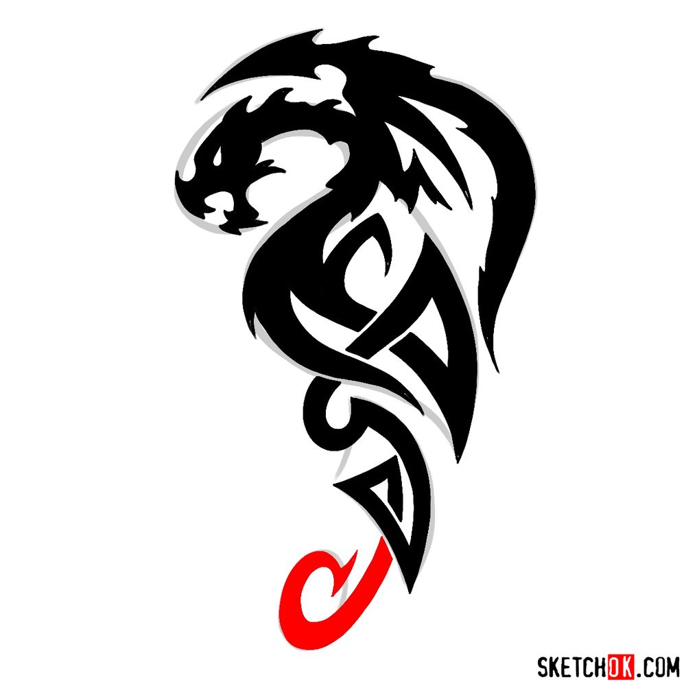 How to draw Tribal Dragon tattoo Sketchok easy drawing guides