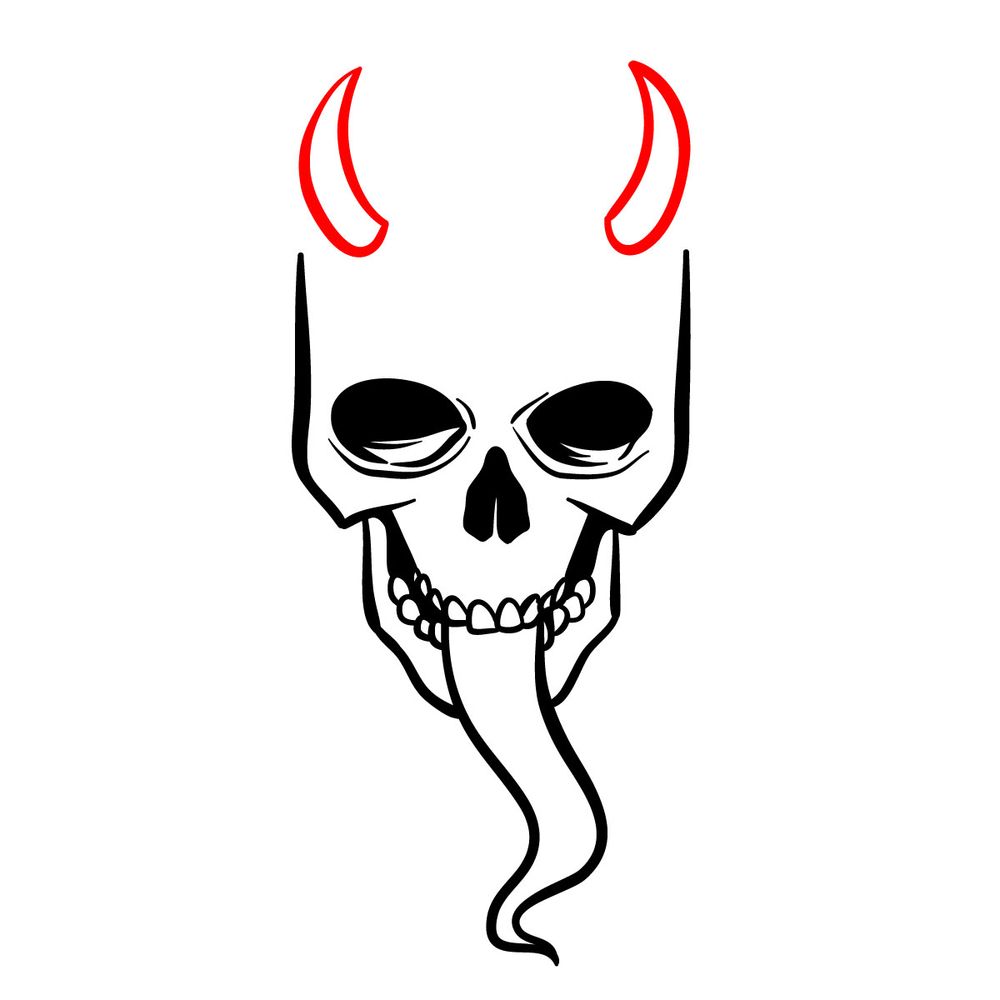 How to draw a Devil's Skull - step 10