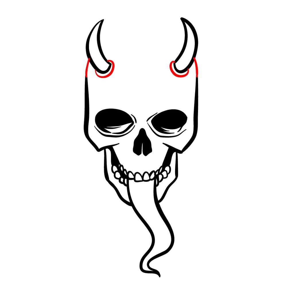How to draw a Devil's Skull - step 11