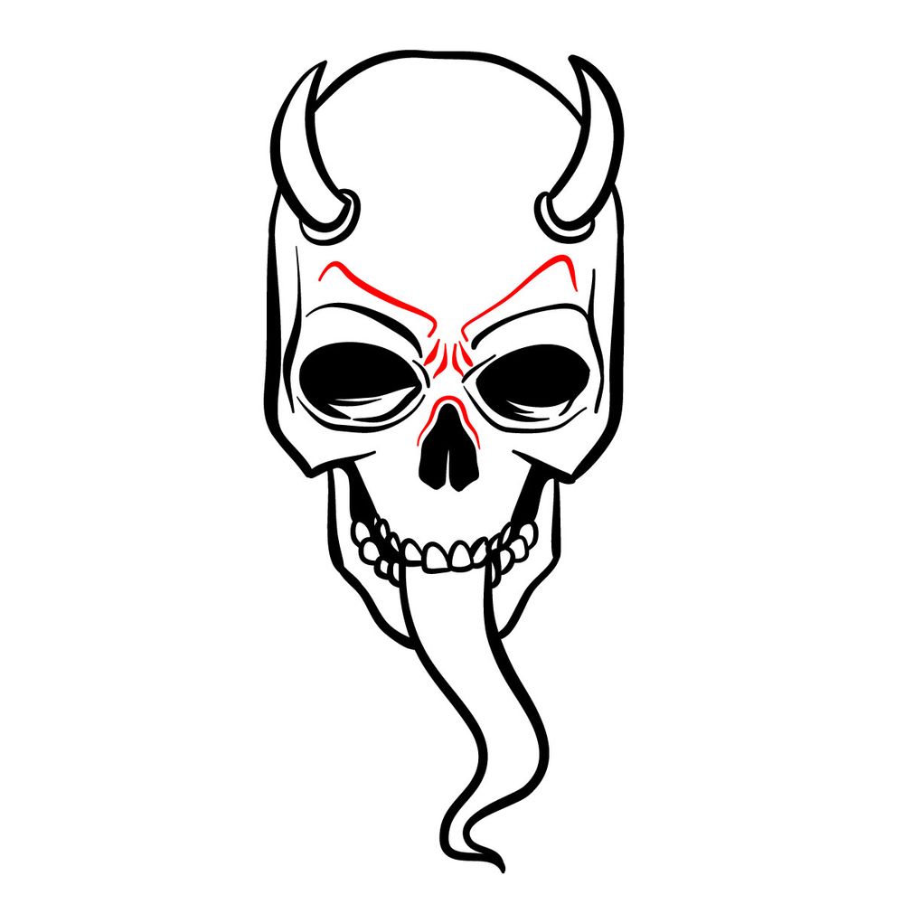How to draw a Devil's Skull - step 14