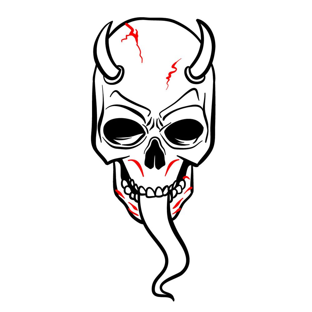 How to draw a Devil's Skull - step 15