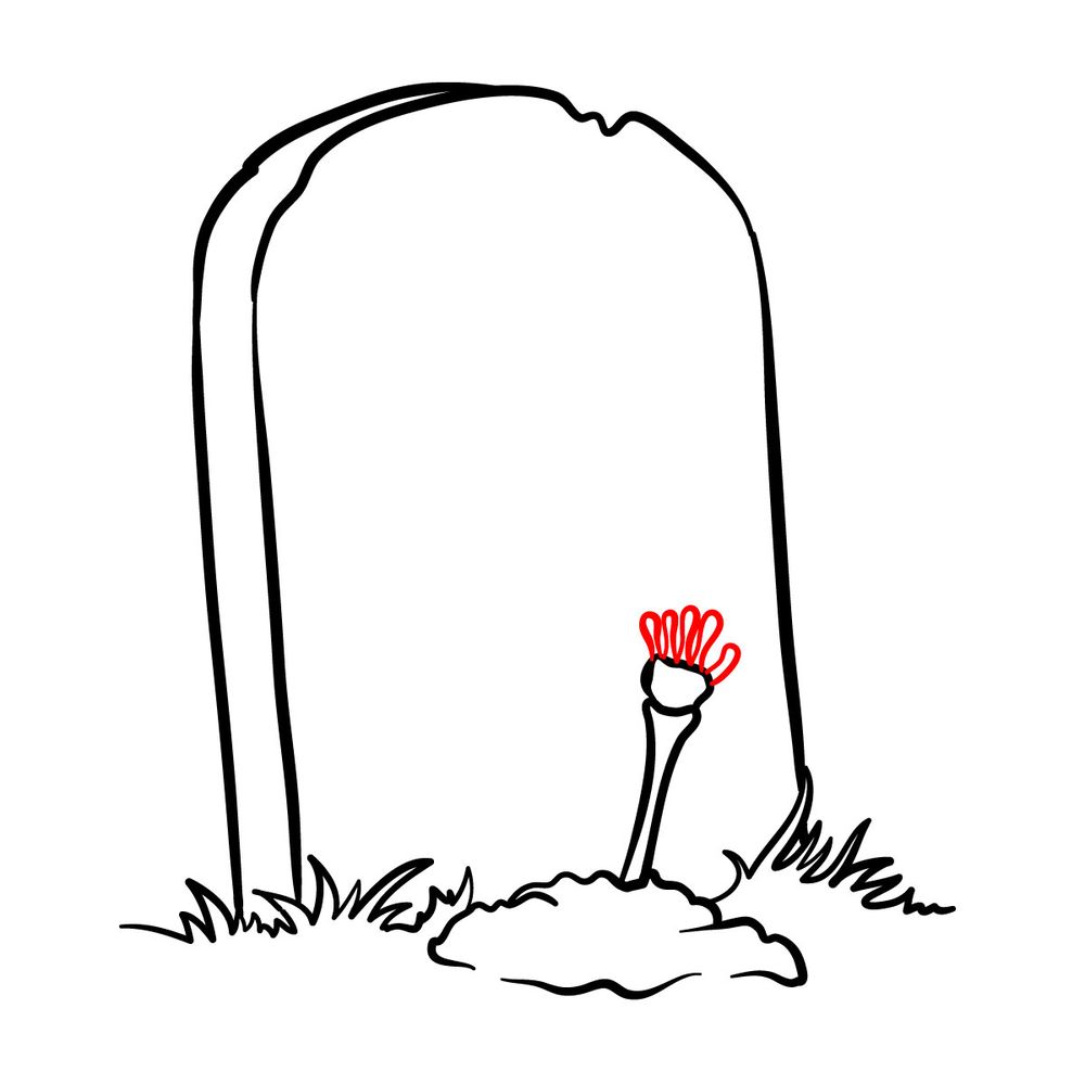 How to draw a Tombstone with a Skeleton Arm - step 09