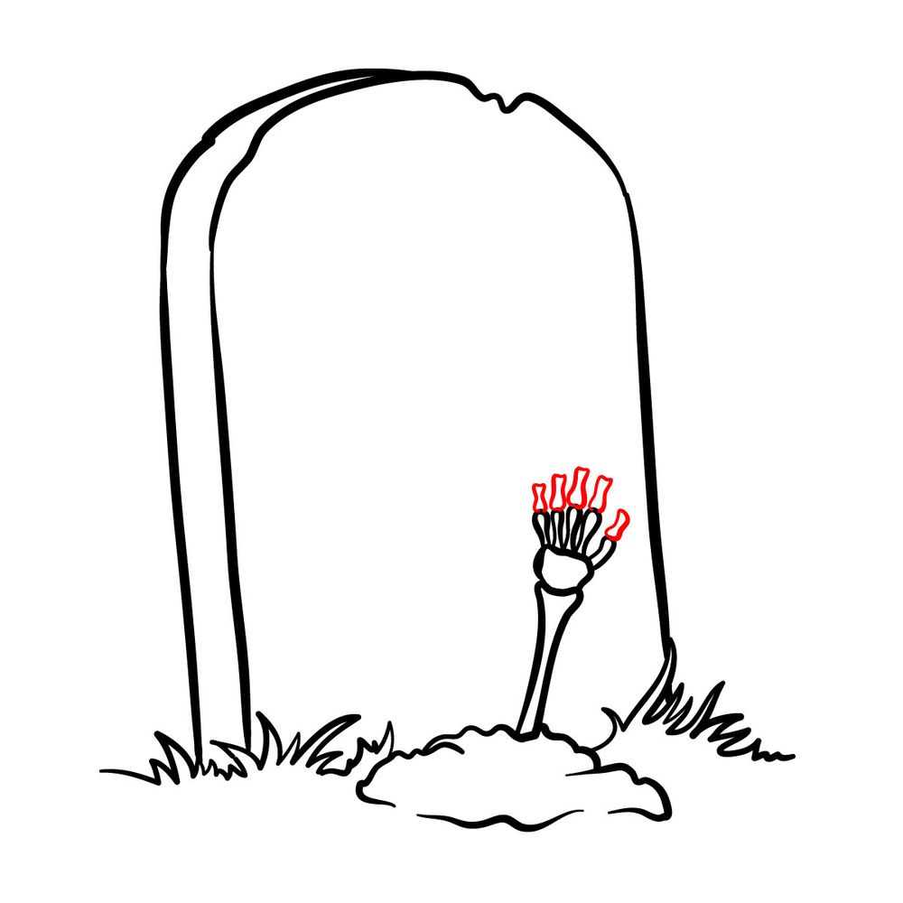 How to draw a Tombstone with a Skeleton Arm - step 10