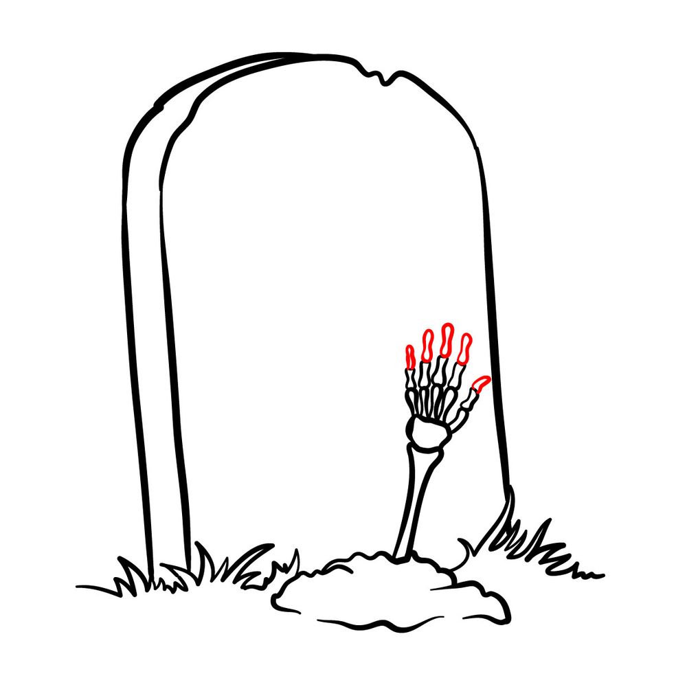How to draw a Tombstone with a Skeleton Arm - step 11