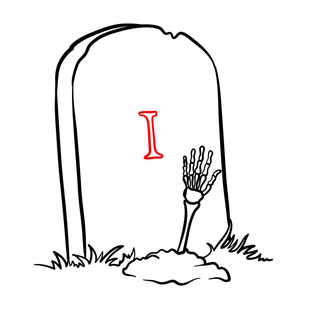 How to draw a Tombstone with a Skeleton Arm - step 12