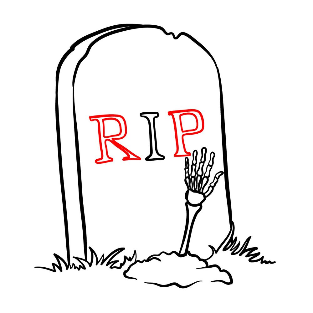 How to draw a Tombstone with a Skeleton Arm - step 13