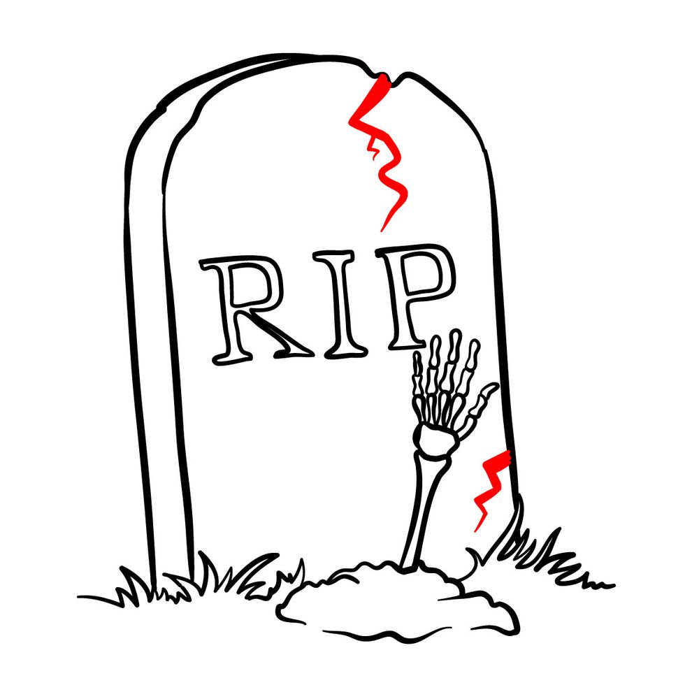 How to draw a Tombstone with a Skeleton Arm - step 14